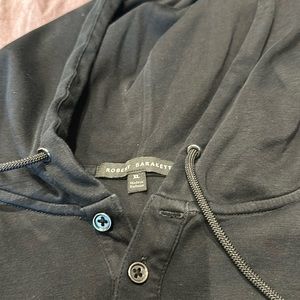 Robert Barakett Mens Pullover Henley Hoodie black XL Pima Cotton